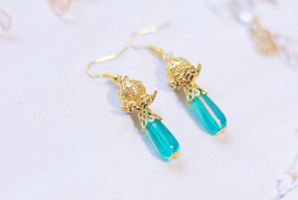 ガラスの中華ピアス5種/緑青/金木犀/彼岸花/オーロラ/紫陽花