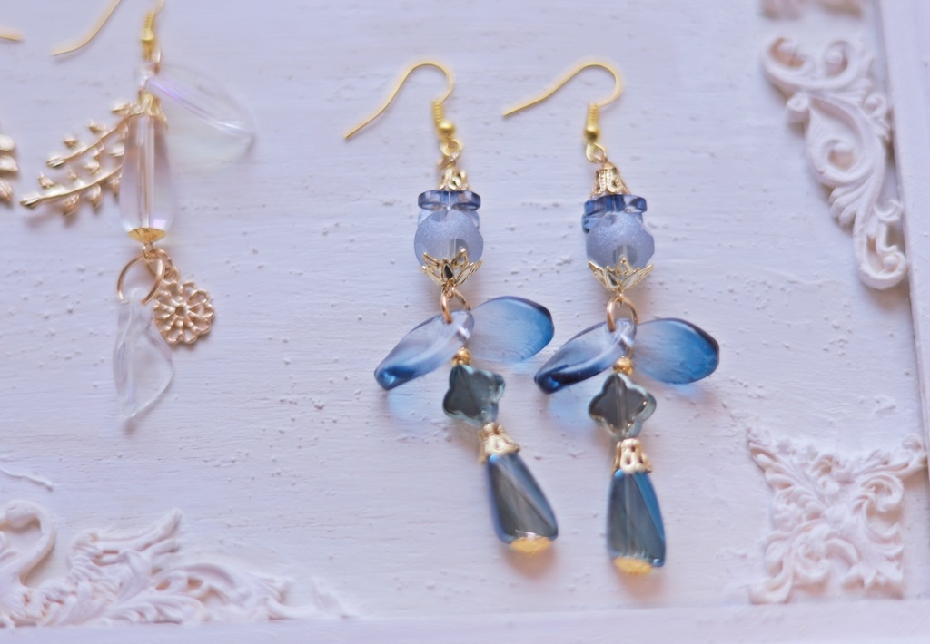 ガラスの中華ピアス5種/緑青/金木犀/彼岸花/オーロラ/紫陽花