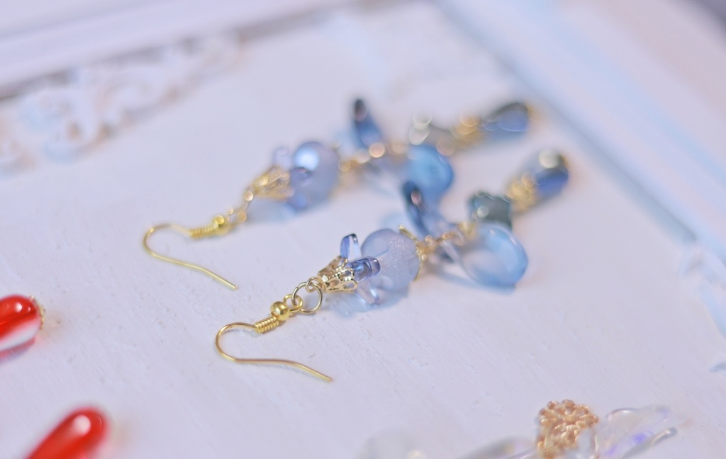 ガラスの中華ピアス5種/緑青/金木犀/彼岸花/オーロラ/紫陽花