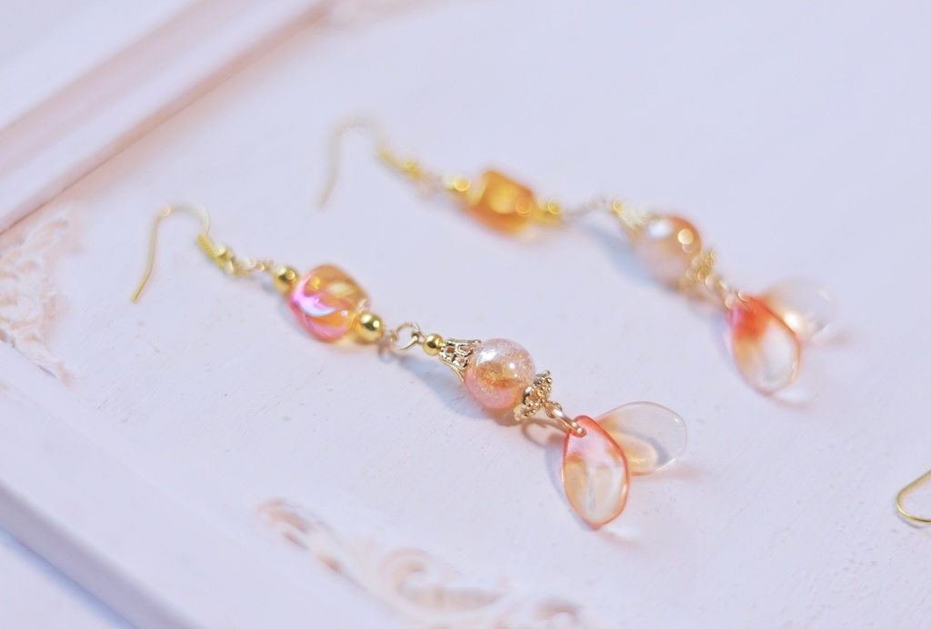 ガラスの中華ピアス5種/緑青/金木犀/彼岸花/オーロラ/紫陽花