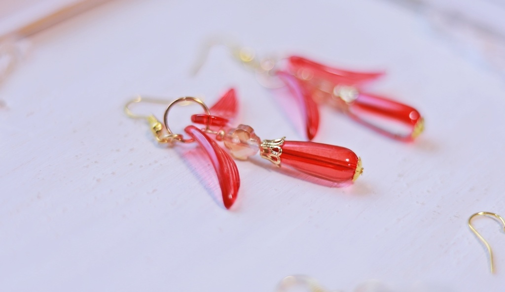 ガラスの中華ピアス5種/緑青/金木犀/彼岸花/オーロラ/紫陽花