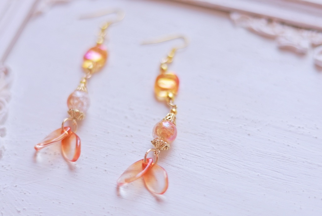 ガラスの中華ピアス5種/緑青/金木犀/彼岸花/オーロラ/紫陽花