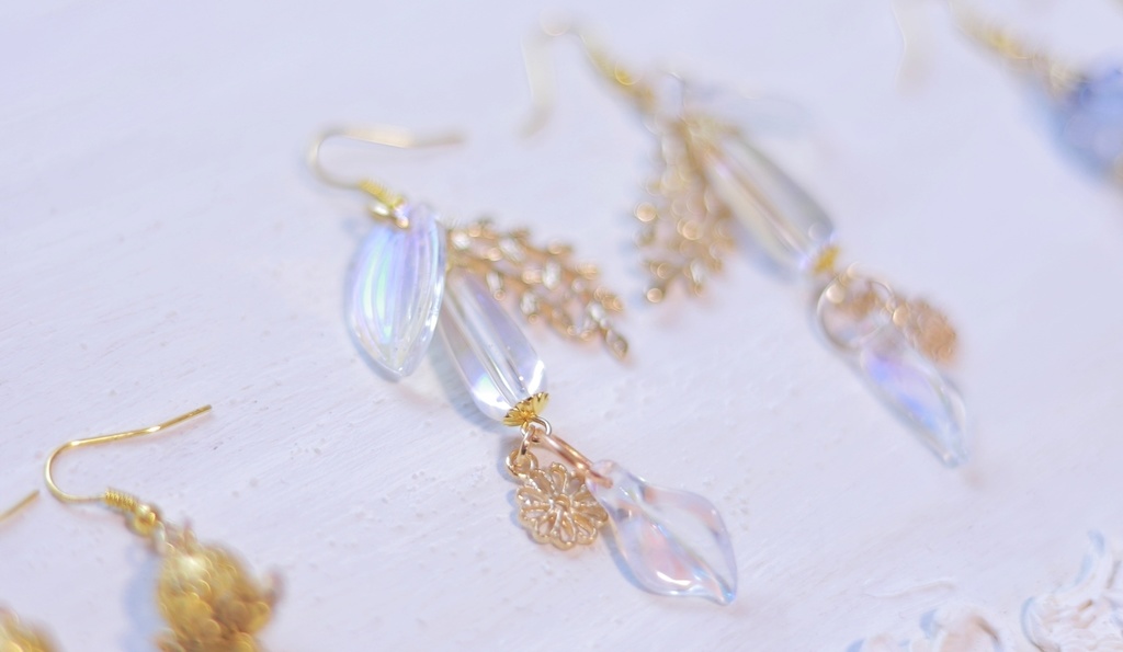 ガラスの中華ピアス5種/緑青/金木犀/彼岸花/オーロラ/紫陽花
