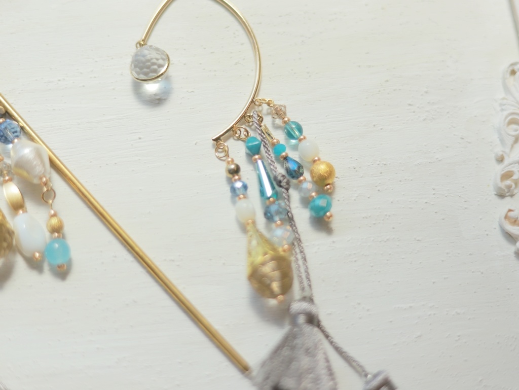 青い湖畔かんざし&イヤーフック