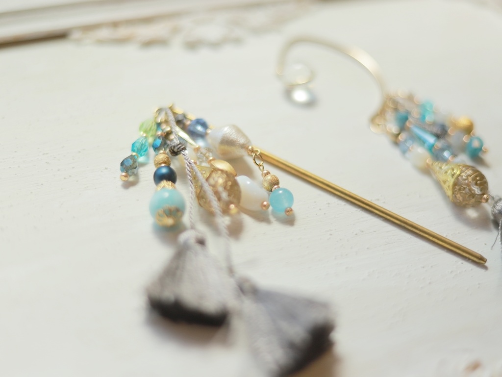 青い湖畔かんざし&イヤーフック