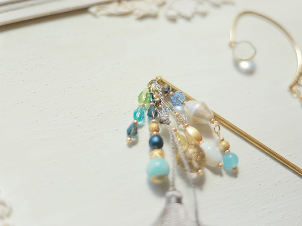 青い湖畔かんざし&イヤーフック