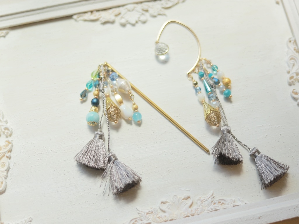 青い湖畔かんざし&イヤーフック