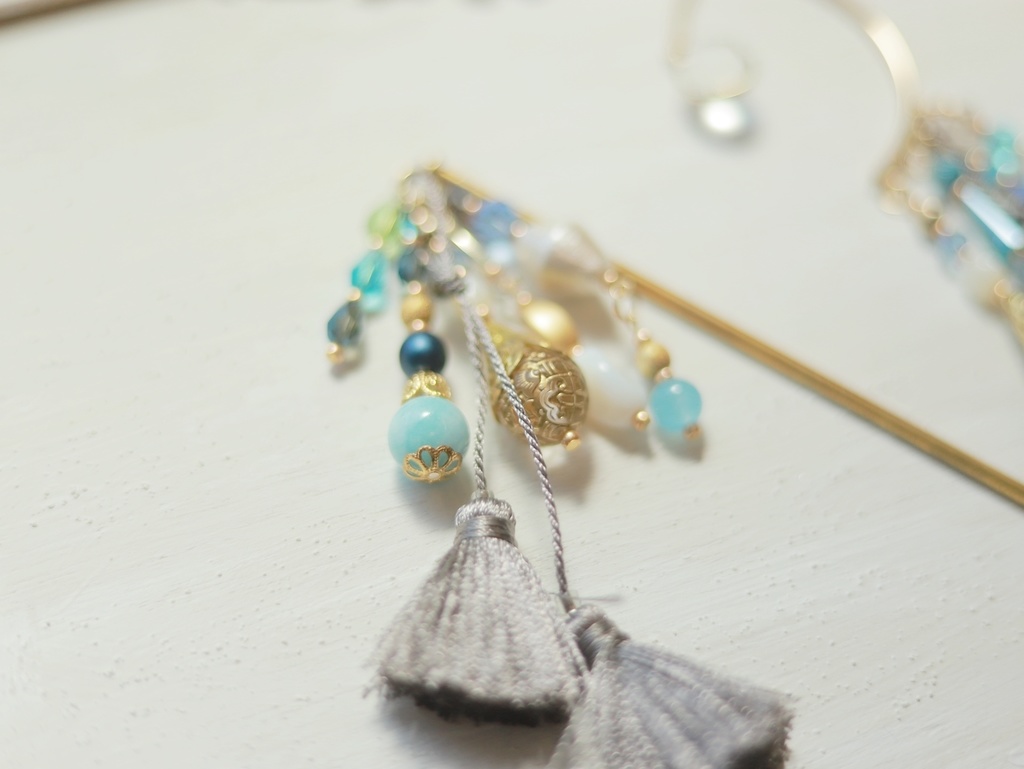 青い湖畔かんざし&イヤーフック