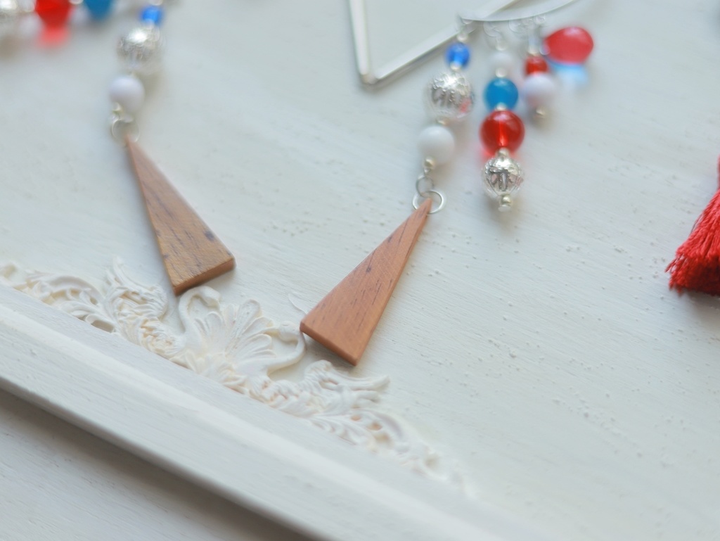 赤×青ぽこぽこかんざし&イヤーフック