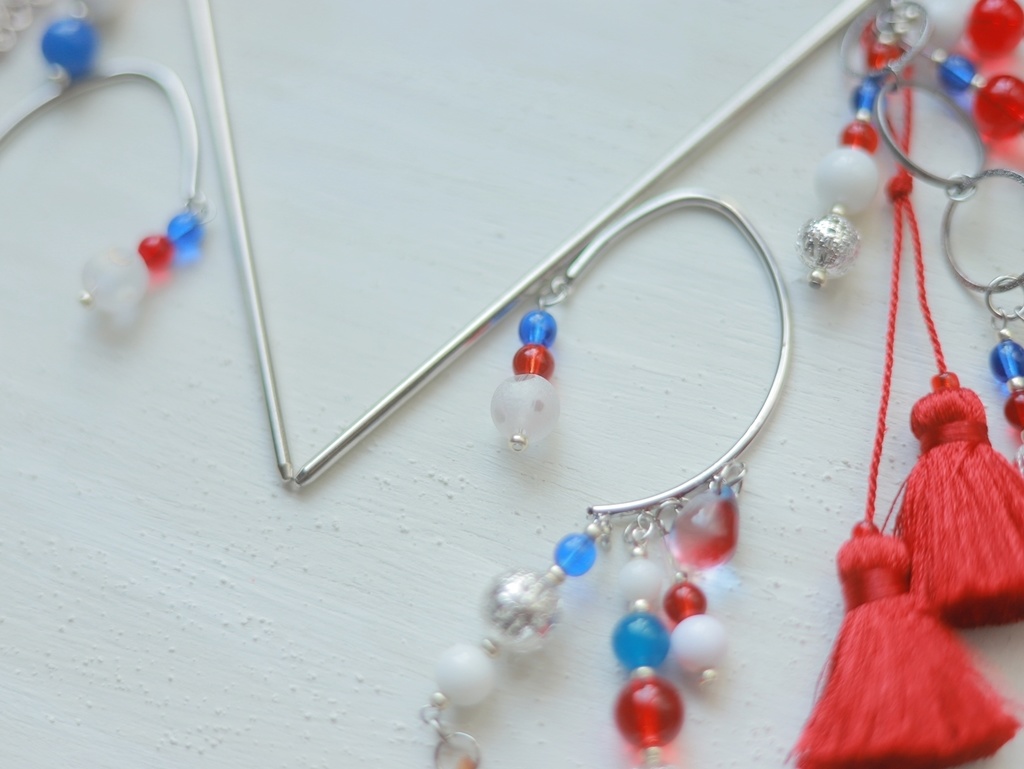 赤×青ぽこぽこかんざし&イヤーフック
