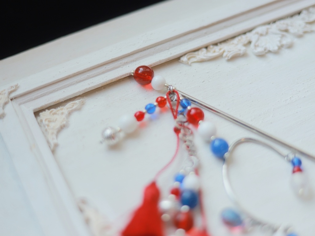 赤×青ぽこぽこかんざし&イヤーフック