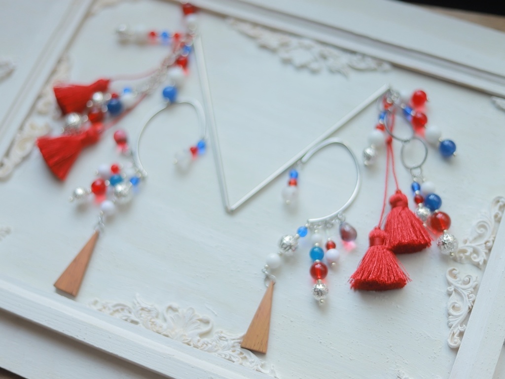 赤×青ぽこぽこかんざし&イヤーフック