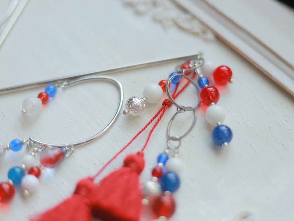 赤×青ぽこぽこかんざし&イヤーフック