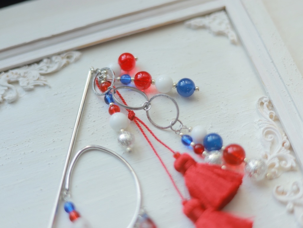 赤×青ぽこぽこかんざし&イヤーフック