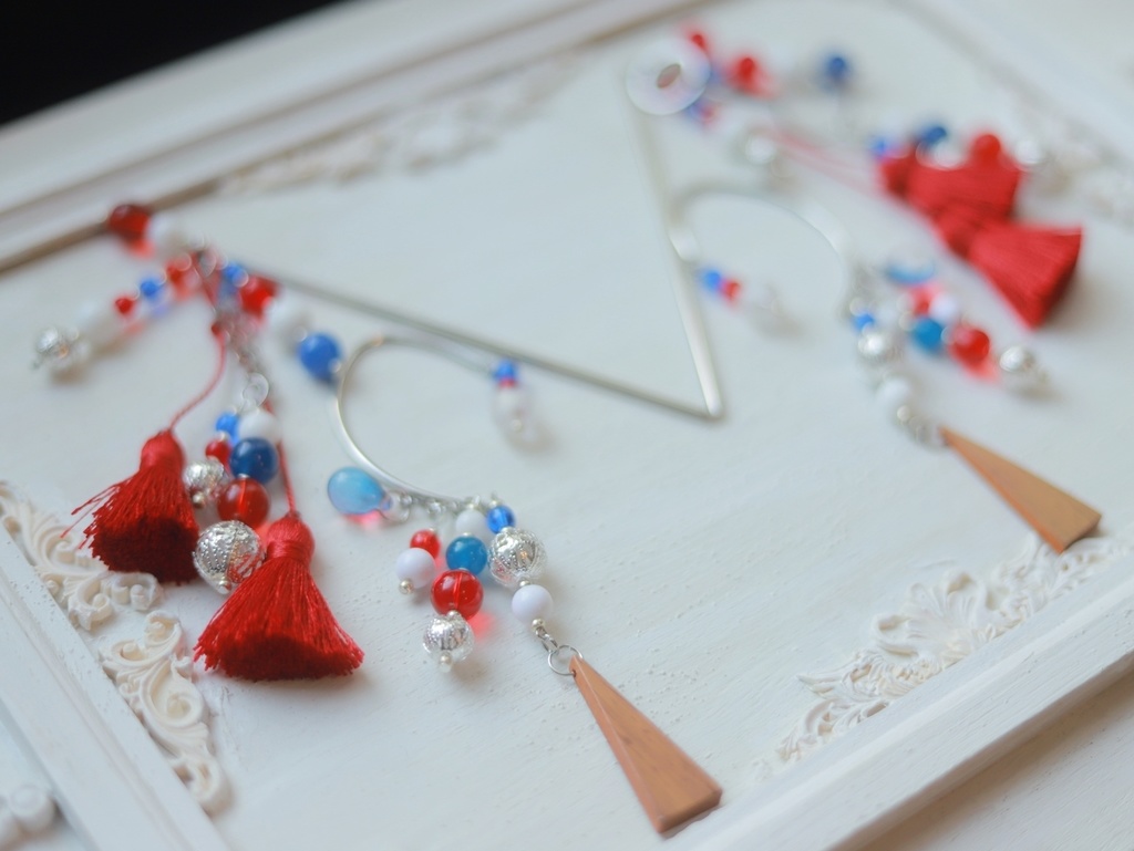 赤×青ぽこぽこかんざし&イヤーフック