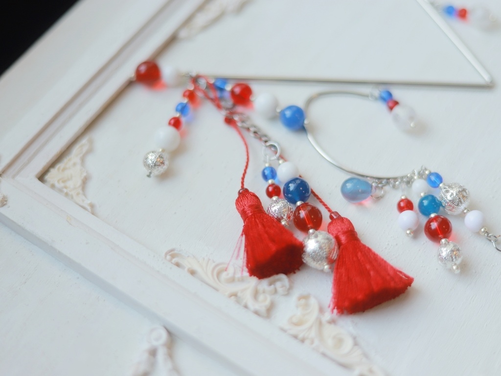 赤×青ぽこぽこかんざし&イヤーフック