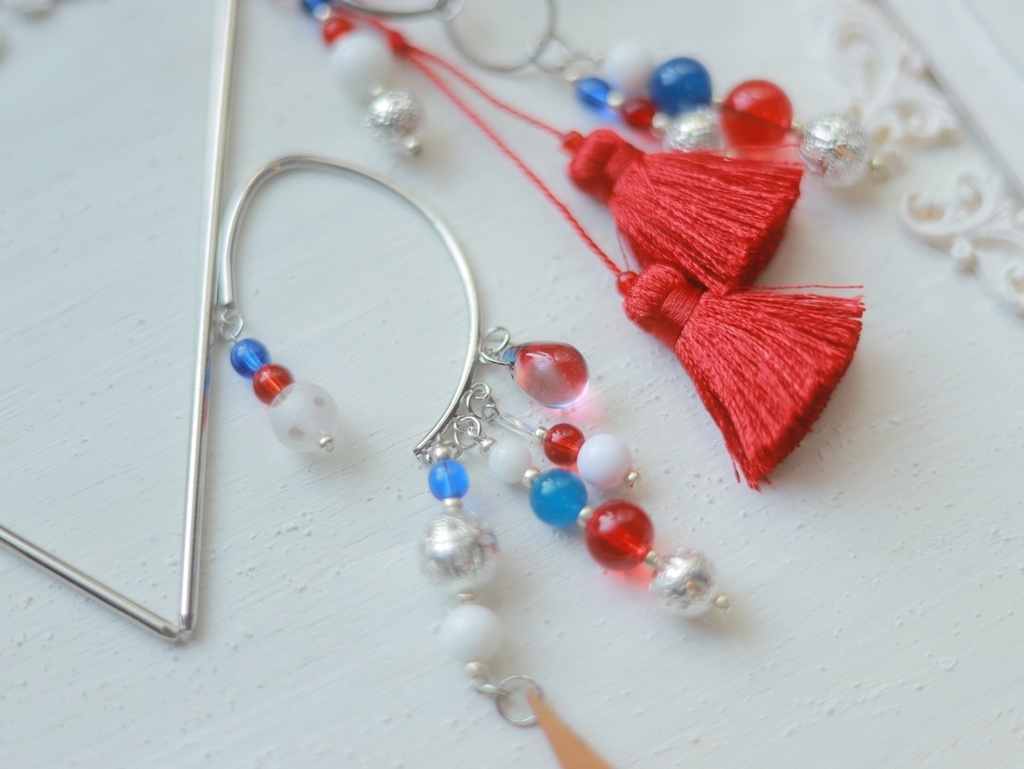 赤×青ぽこぽこかんざし&イヤーフック