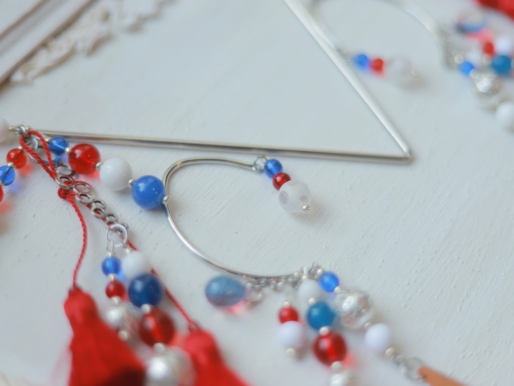 赤×青ぽこぽこかんざし&イヤーフック