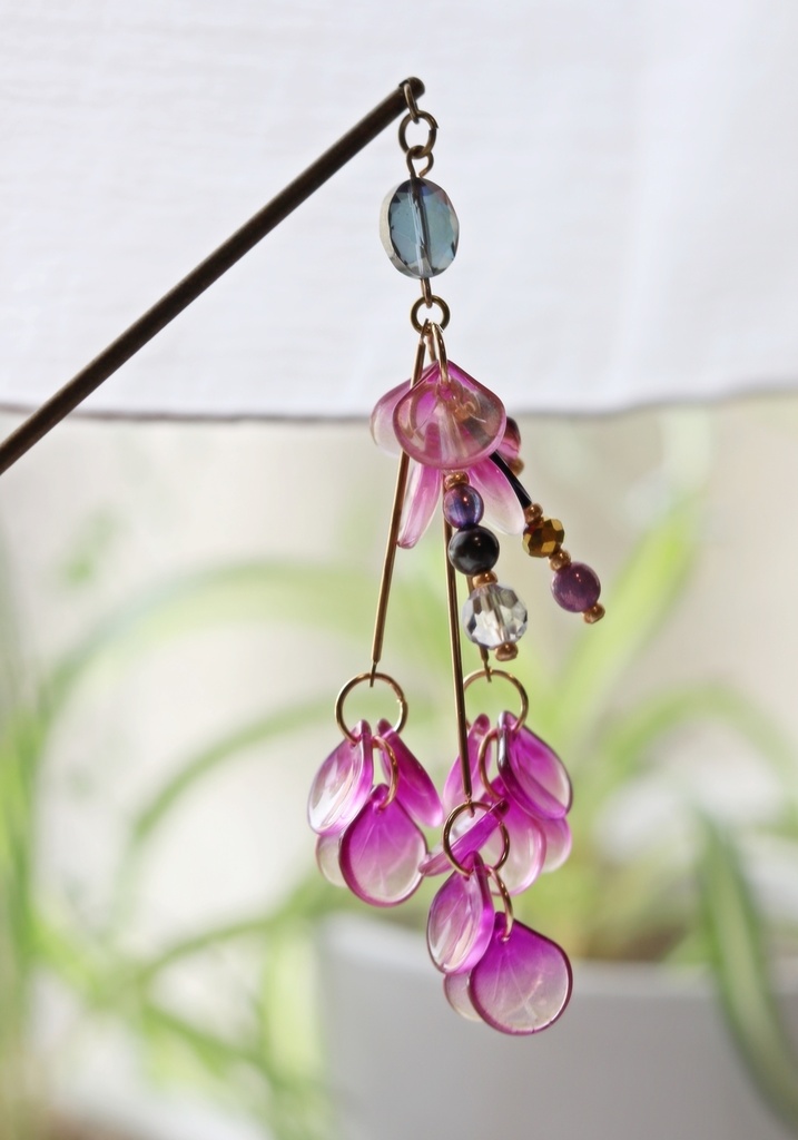 紫の紫陽花かんざし&イヤーフック