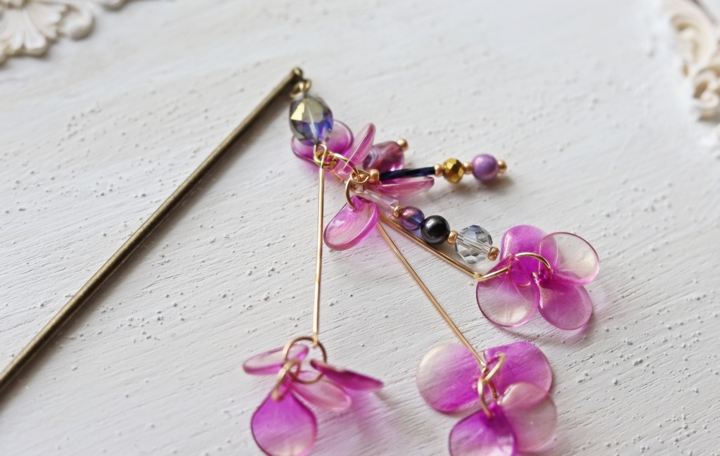 紫の紫陽花かんざし&イヤーフック