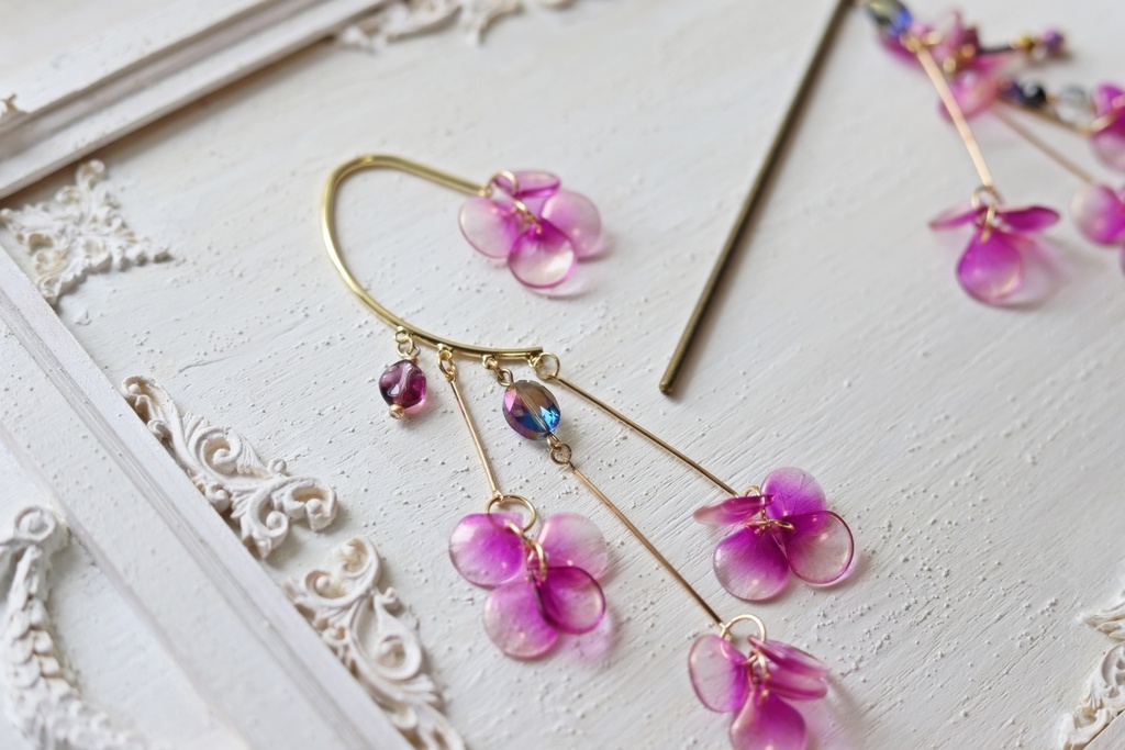 紫の紫陽花かんざし&イヤーフック