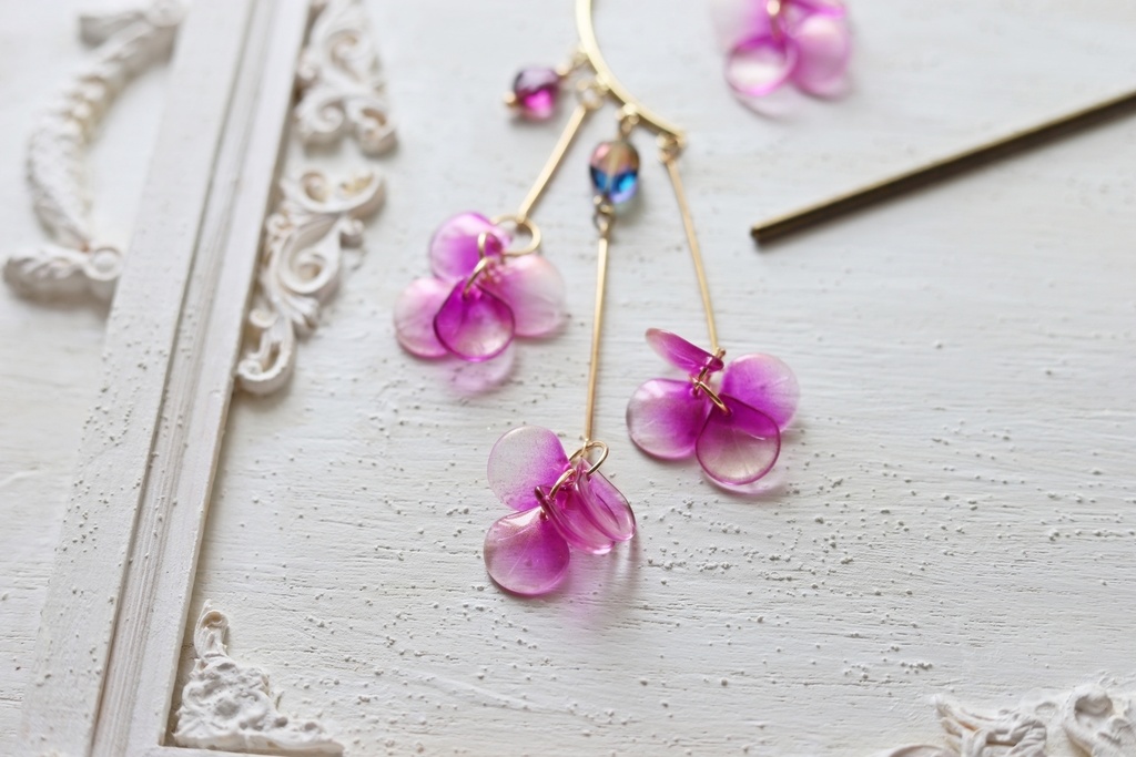 紫の紫陽花かんざし&イヤーフック