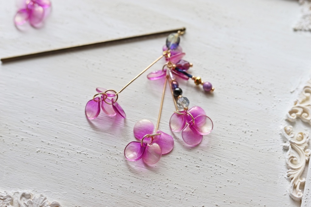 紫の紫陽花かんざし&イヤーフック