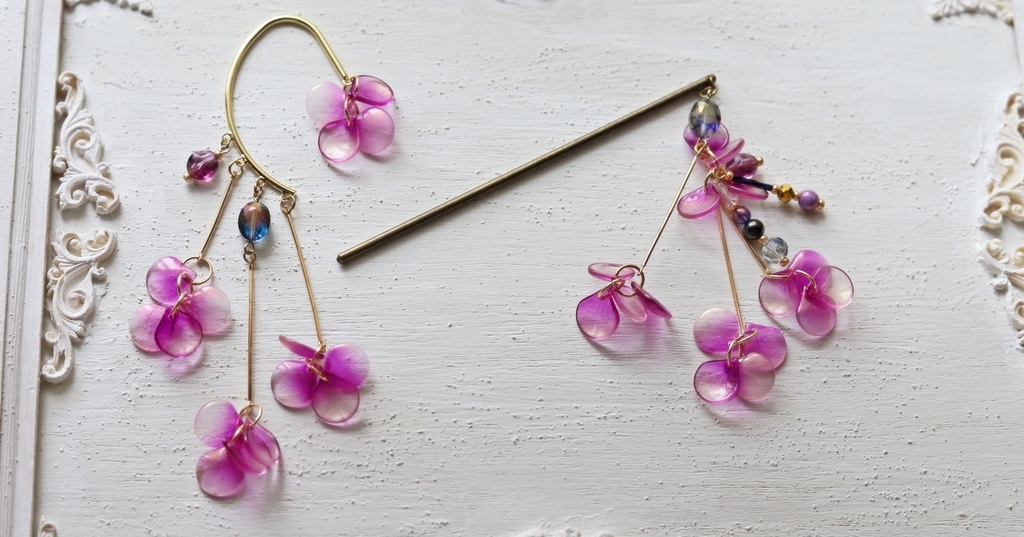 紫の紫陽花かんざし＆イヤーフック
