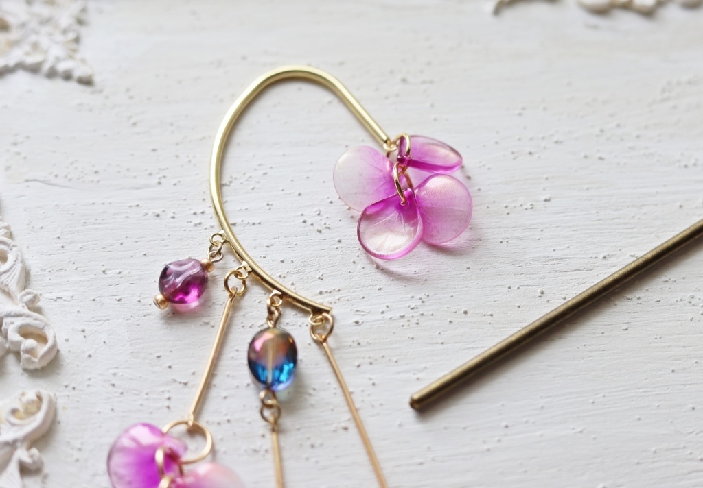 紫の紫陽花かんざし&イヤーフック