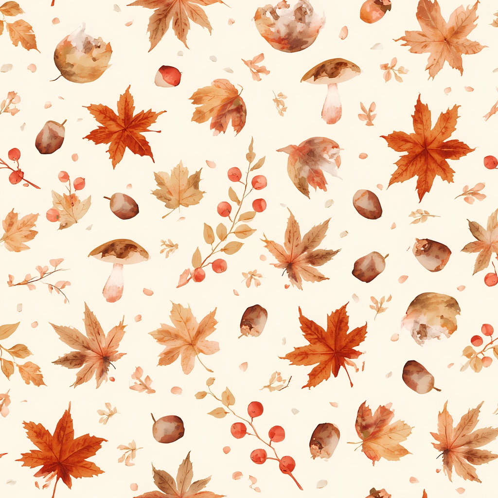 秋の水彩デジタルペーパー｜Maple Autumn