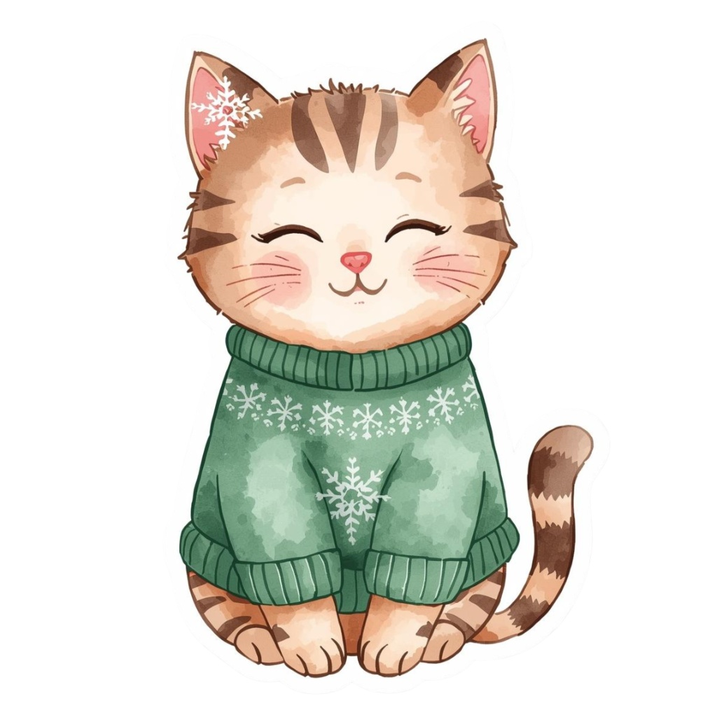 かわいいクリスマスねこクリップアート12点セット|水彩風イラスト素材・透過PNG・商用利用OK