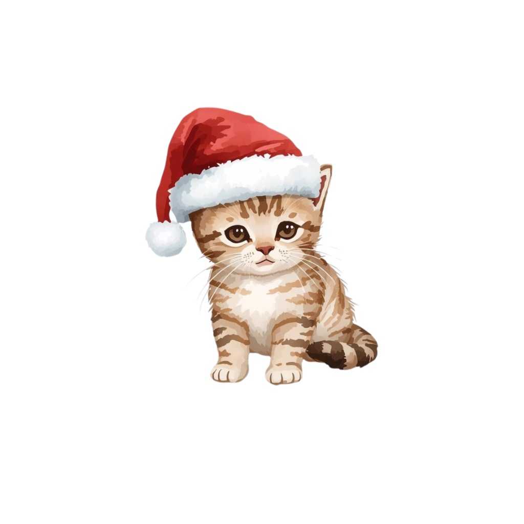 かわいいクリスマスねこクリップアート12点セット|水彩風イラスト素材・透過PNG・商用利用OK