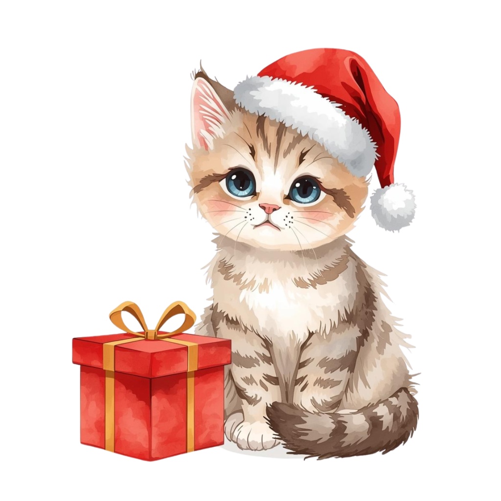 かわいいクリスマスねこクリップアート12点セット|水彩風イラスト素材・透過PNG・商用利用OK