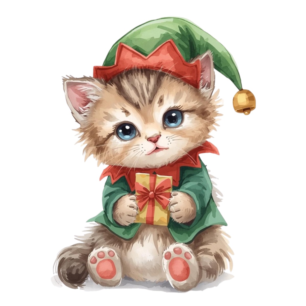 かわいいクリスマスねこクリップアート12点セット|水彩風イラスト素材・透過PNG・商用利用OK