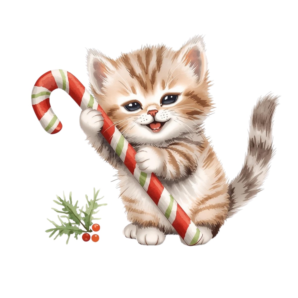 かわいいクリスマスねこクリップアート12点セット|水彩風イラスト素材・透過PNG・商用利用OK