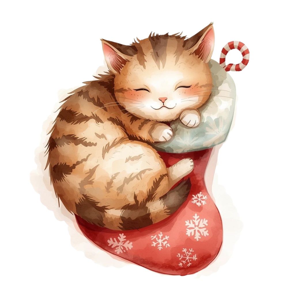 かわいいクリスマスねこクリップアート12点セット|水彩風イラスト素材・透過PNG・商用利用OK