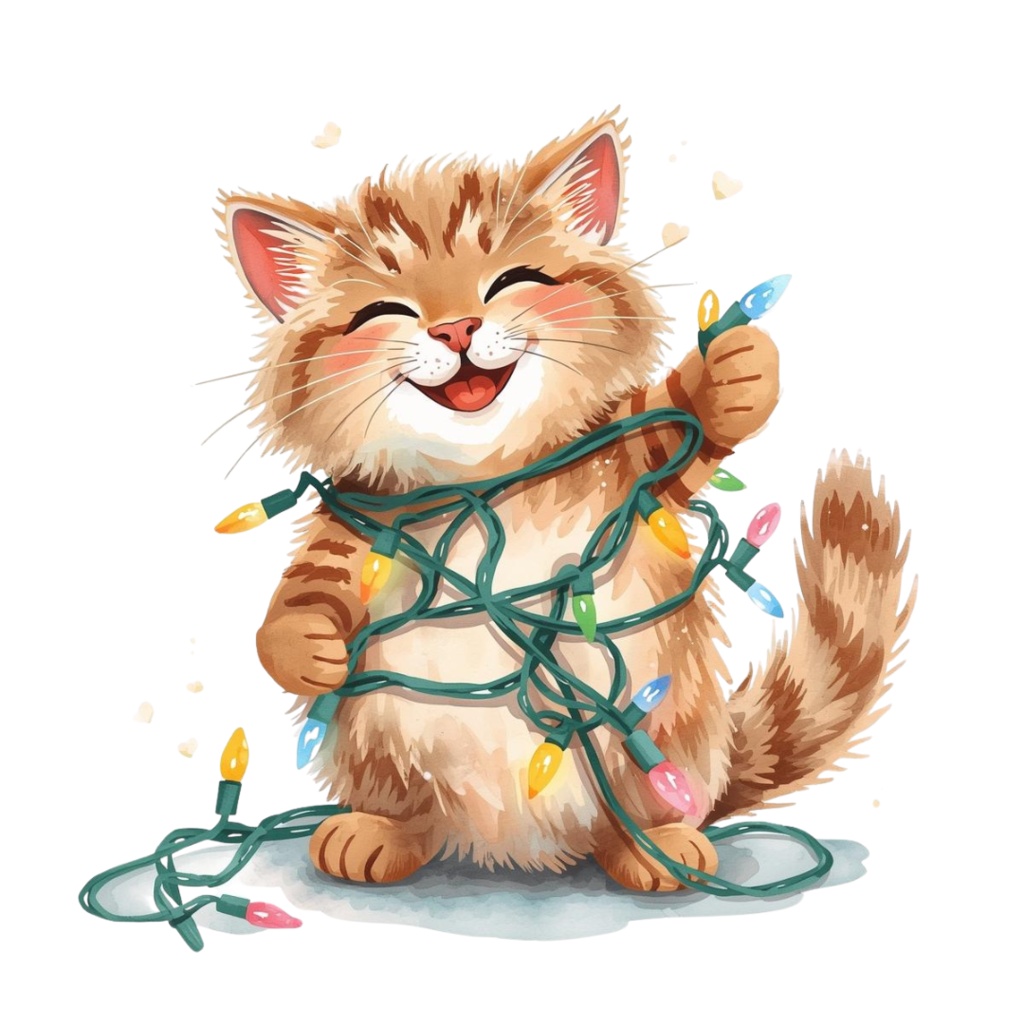 かわいいクリスマスねこクリップアート12点セット|水彩風イラスト素材・透過PNG・商用利用OK