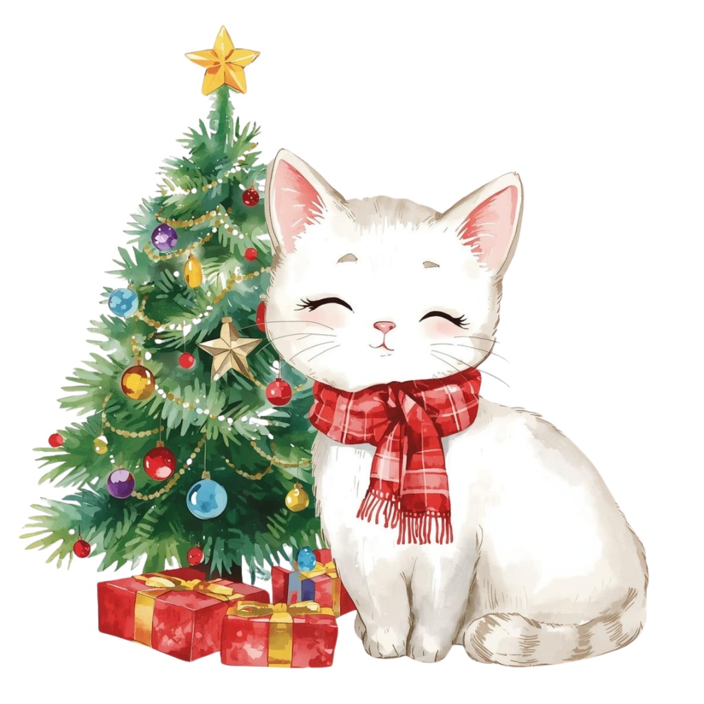 かわいいクリスマスねこクリップアート12点セット|水彩風イラスト素材・透過PNG・商用利用OK