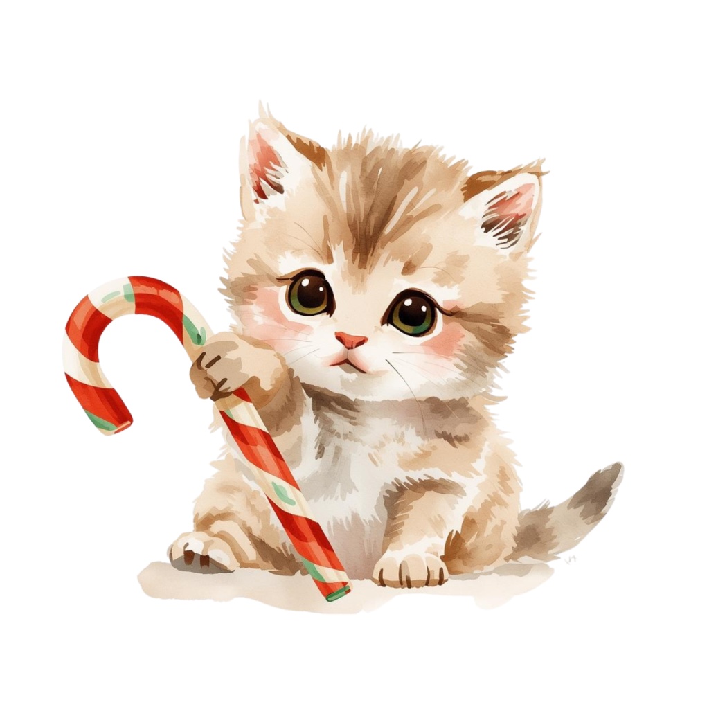 かわいいクリスマスねこクリップアート12点セット|水彩風イラスト素材・透過PNG・商用利用OK