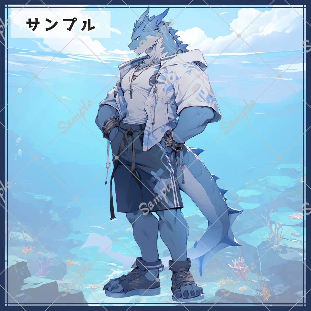 青系竜人の全身立ち絵素材