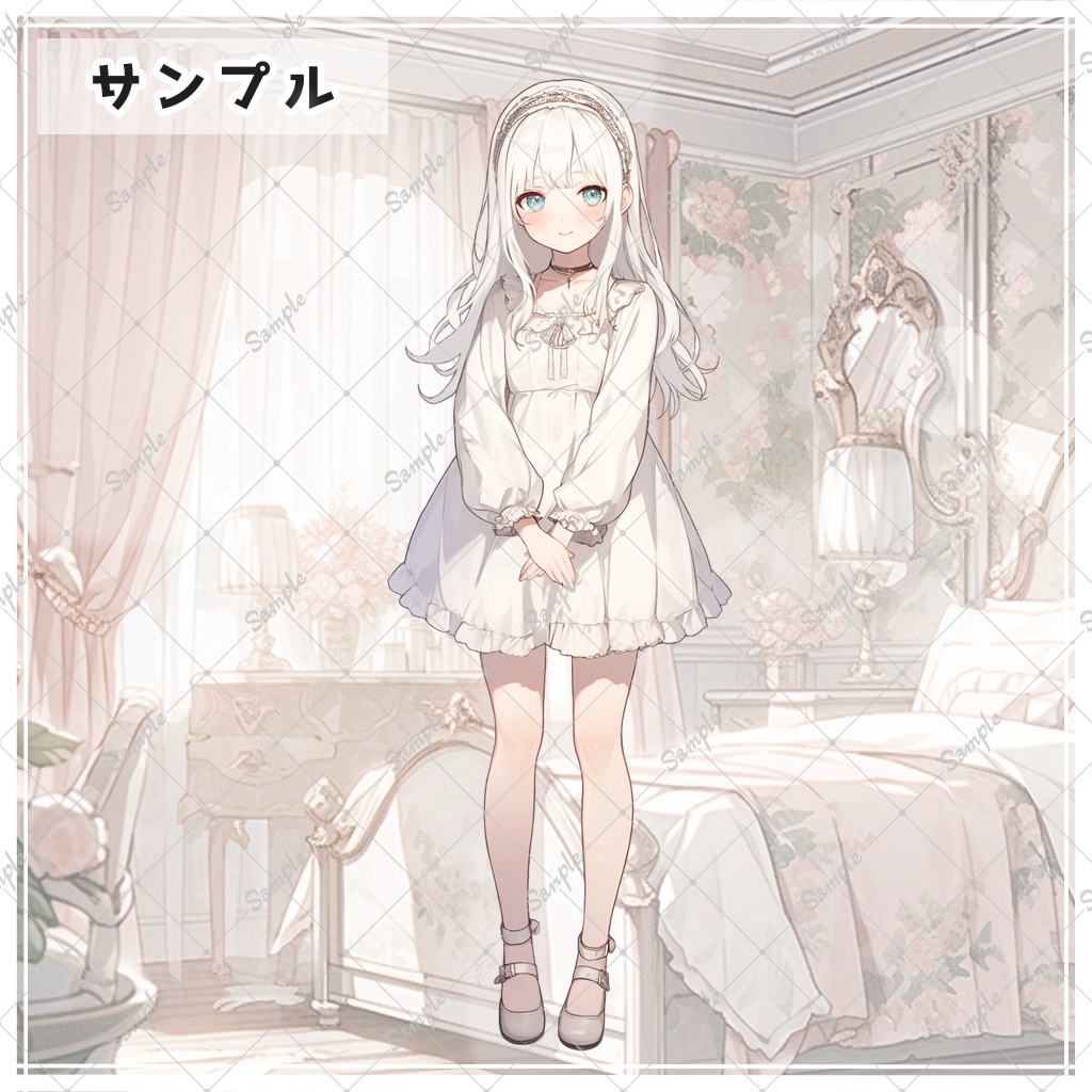 ミニワンピースの白髪少女 全身立ち絵素材 - 月のお店 - BOOTH