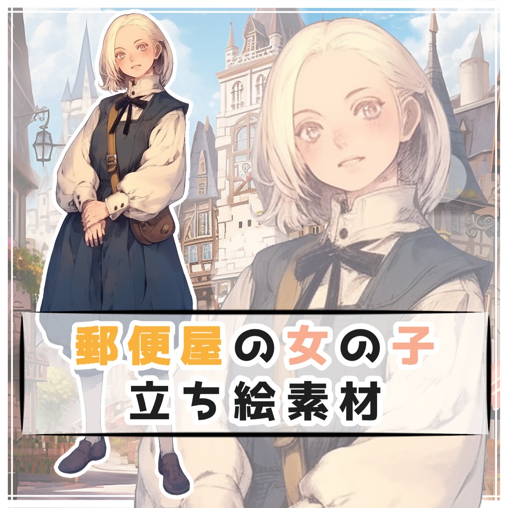 郵便屋の女の子 全身立ち絵素材