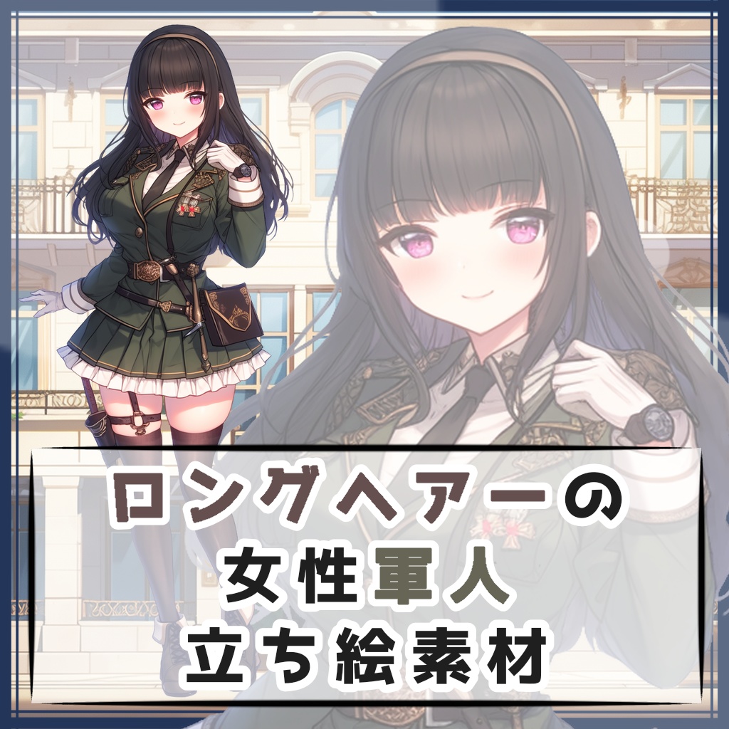 ロングヘアーの女性軍人 全身立ち絵素材