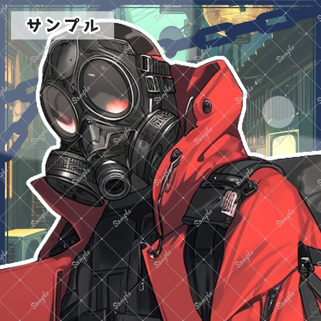 赤コートを着たガスマスク男 全身立ち絵素材