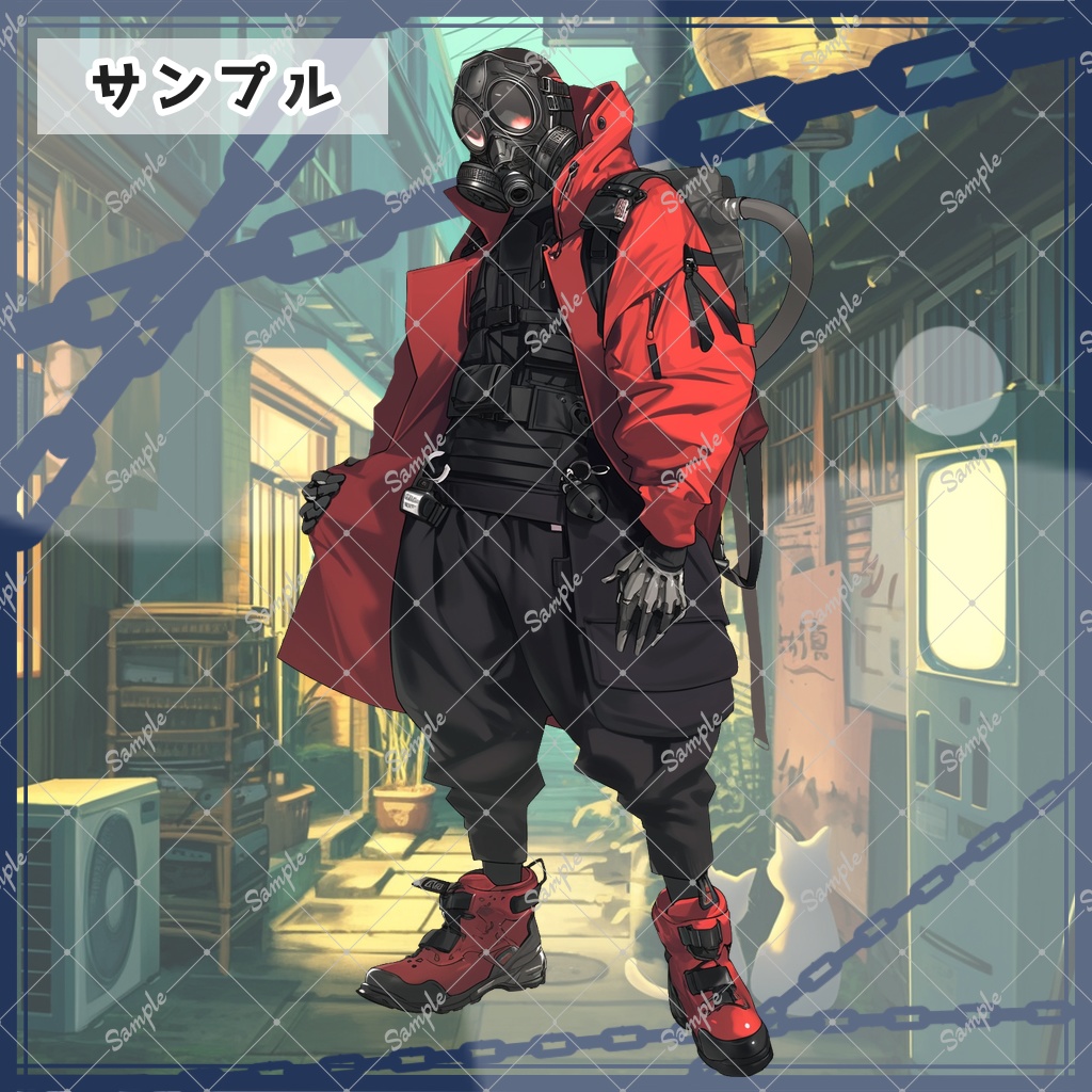 赤コートを着たガスマスク男 全身立ち絵素材