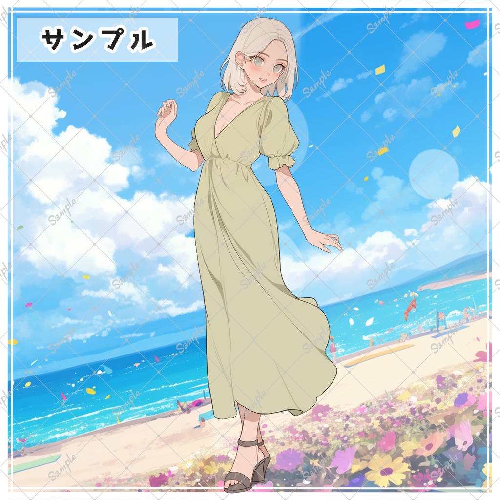 薄緑ドレスの女性 全身立ち絵素材 - 月のお店 - BOOTH
