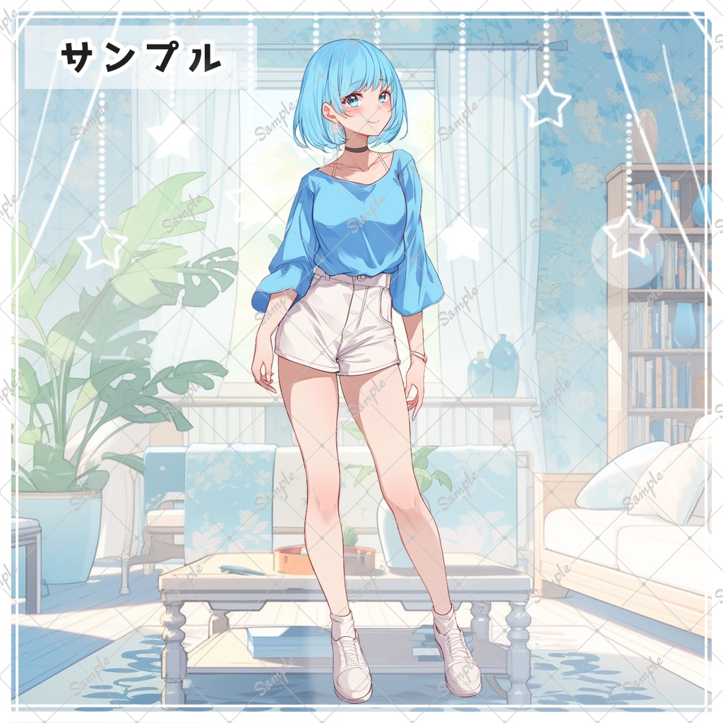 水色の髪の女の子 水色髪の女の子 全身立ち絵素材 - 月のお店 - BOOTH