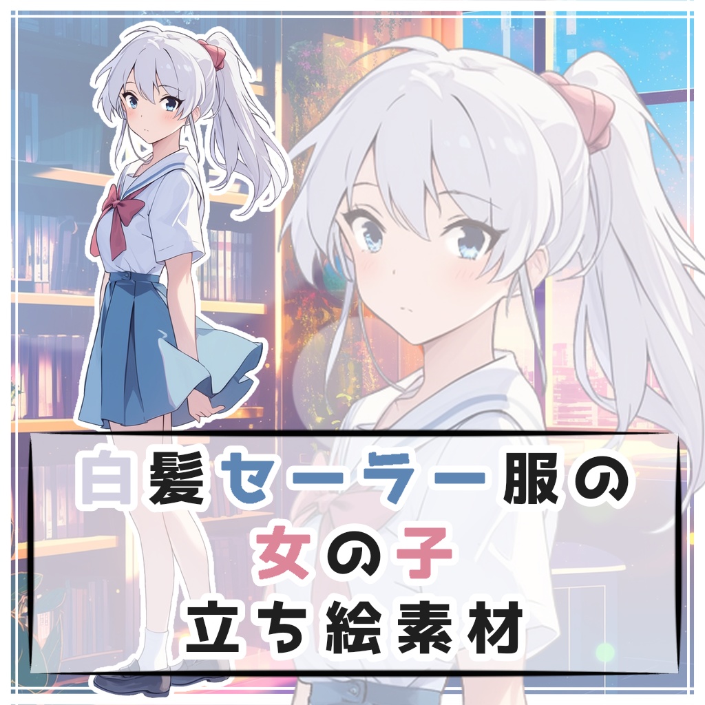 白髪セーラー服の女の子 全身立ち絵素材