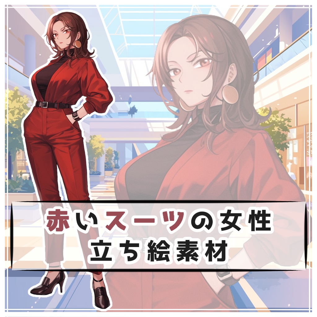 赤いスーツの女性 全身立ち絵素材