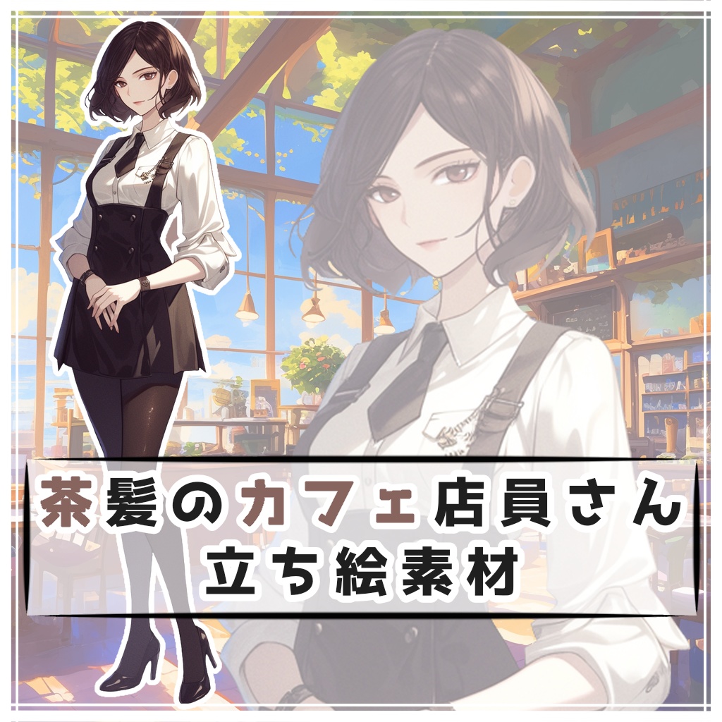茶髪のカフェ店員さん 全身立ち絵素材